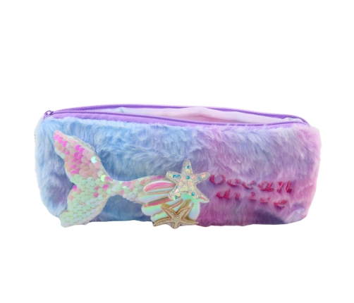 Plush Pencil Case With Mermaid Tail Sequins Purple Blue