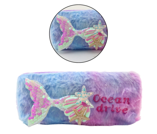 Plush Pencil Case With Mermaid Tail Sequins Purple Blue