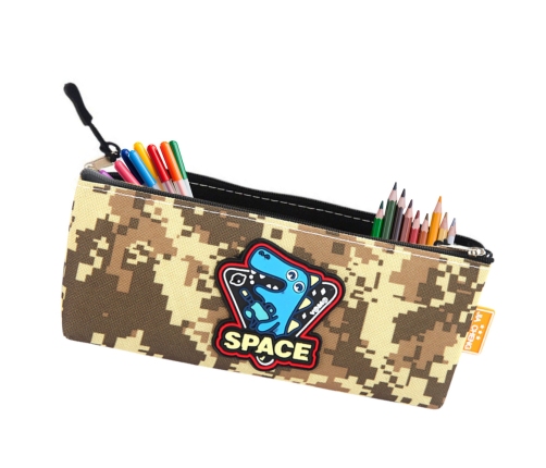 Pencil Case Space Dinosaur Pixels Khaki 20x8cm