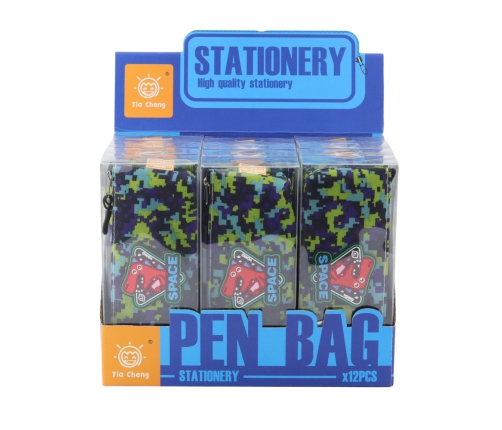 Pencil Case Space Dinosaur Pixels Blue Green 20x8cm