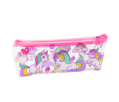 School Pencil Case Transparent Unicorns 20 x 8.5 x 4cm