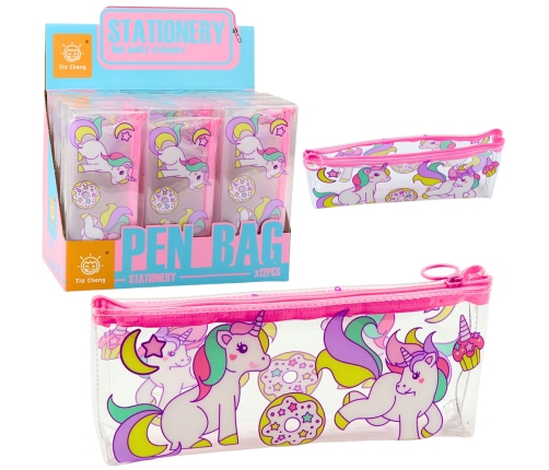 Pencil Case School Kit Transparent Donut Unicorns 20 x 8.5 x 4cm