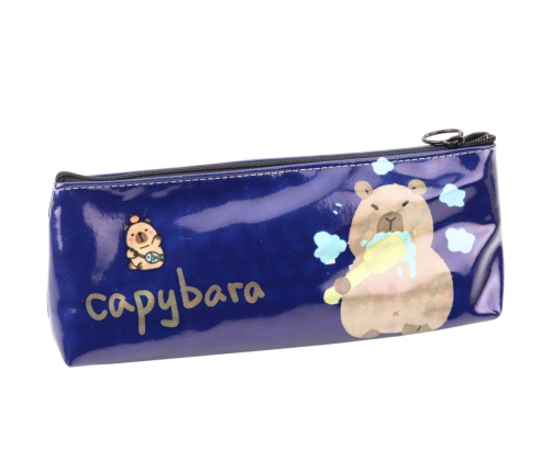 School Pencil Case Kit Capybara Brushing Teeth Navy Blue 20 x 8.5 x 4 cm