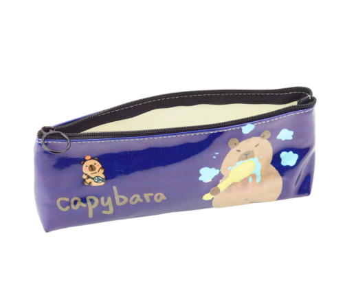 School Pencil Case Kit Capybara Brushing Teeth Navy Blue 20 x 8.5 x 4 cm