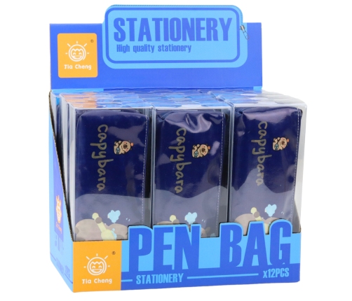 School Pencil Case Kit Capybara Brushing Teeth Navy Blue 20 x 8.5 x 4 cm