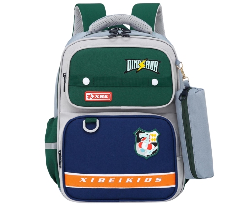 School Backpack Patches Dinosaur With Pencil Case Gray 16L