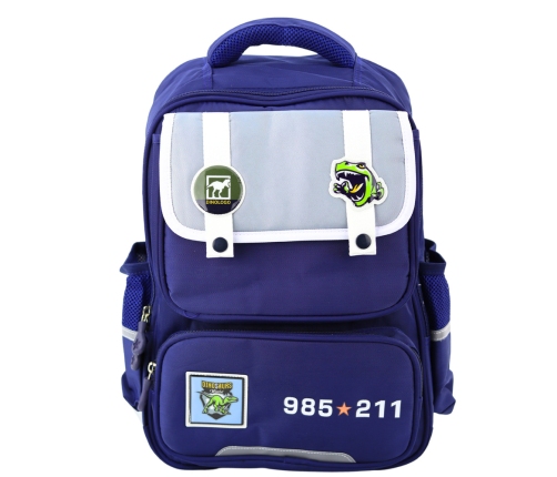 School Backpack Patches With Dinosaurs Chest Strap Navy Blue 39x27x15cm