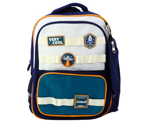 School Backpack Space Patches With Pencil Case Navy Blue 16L