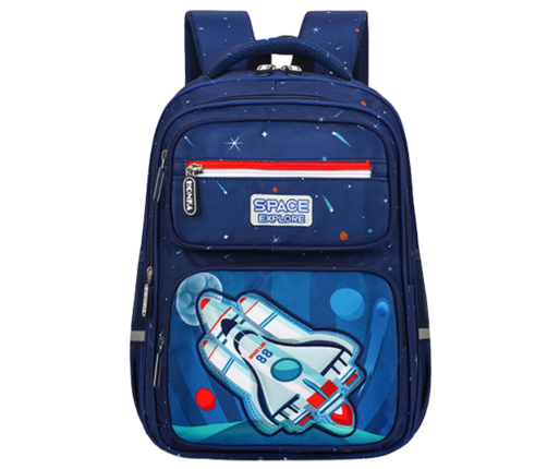 Children's School Backpack Chest Strap Navy Blue Rocket Space 20L 41cm