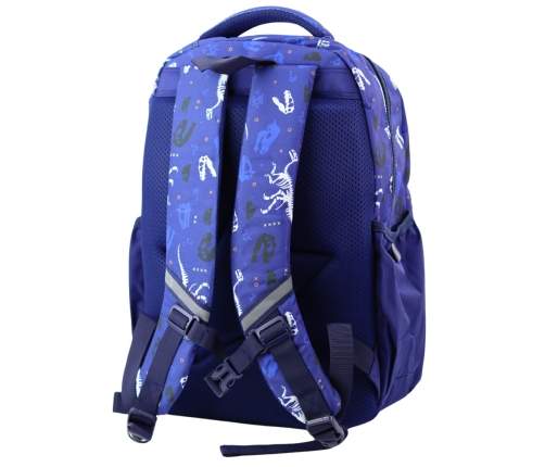 School Backpack Dinosaurs Patch T-Rex Chest Strap Navy Blue 20L