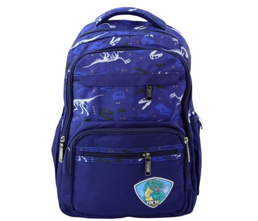 School Backpack Dinosaurs Patch T-Rex Chest Strap Navy Blue 20L