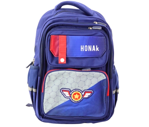 School Backpack With Patch Chest Strap Navy Blue 20L