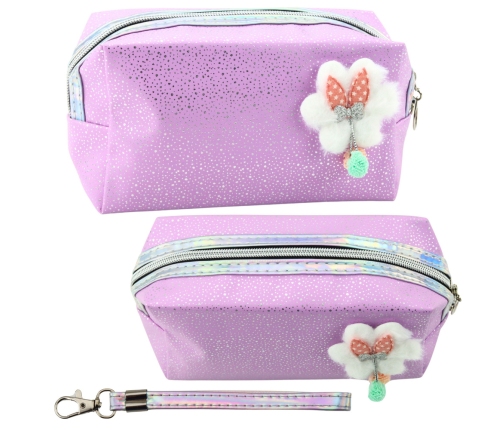 Pencil Case Cosmetic Bag Bow Shimmering Particles Purple