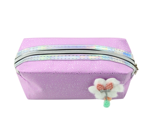 Pencil Case Cosmetic Bag Bow Shimmering Particles Purple