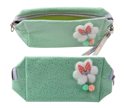 Pencil Case Cosmetic Bag Bow Shimmering Particles Turquoise Mint