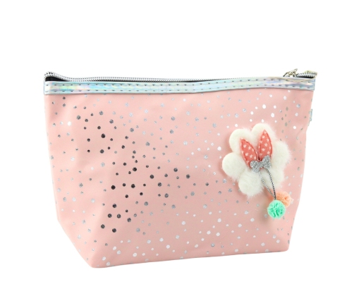Pencil Case Cosmetic Bag Bow Shiny Dots Powder Pink 23x16cm