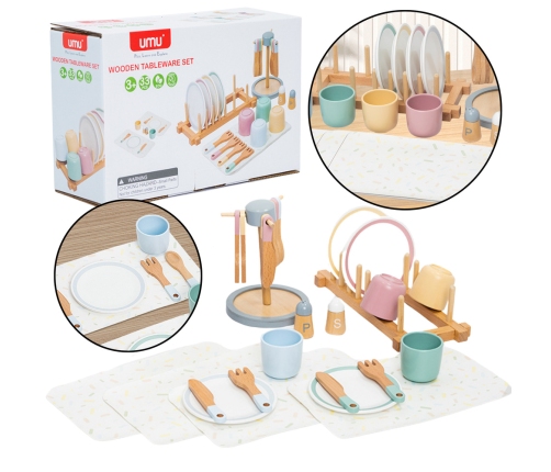 Wooden Children's Tableware Set Tableware Stand 33El