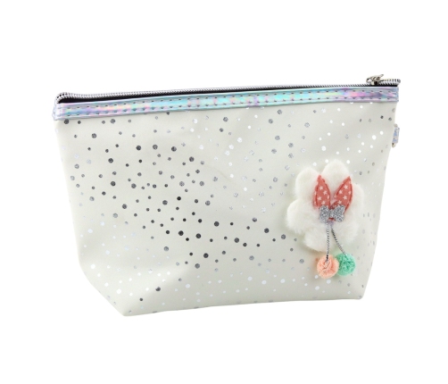 Pencil Case Cosmetic Bag Bow Shiny Dots White 23x16cm