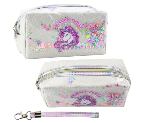School Pencil Case With Headband Unicorn Confetti White 20cm