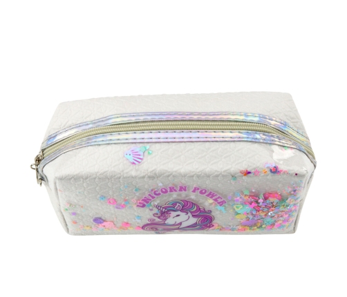 School Pencil Case With Headband Unicorn Confetti White 20cm