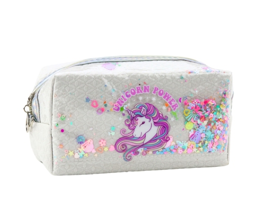 School Pencil Case With Headband Unicorn Confetti White 20cm
