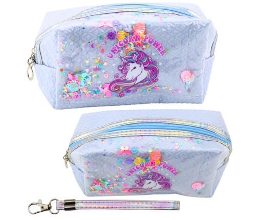 School Pencil Case With Headband Unicorn Confetti Blue 20cm