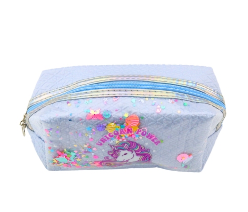 School Pencil Case With Headband Unicorn Confetti Blue 20cm