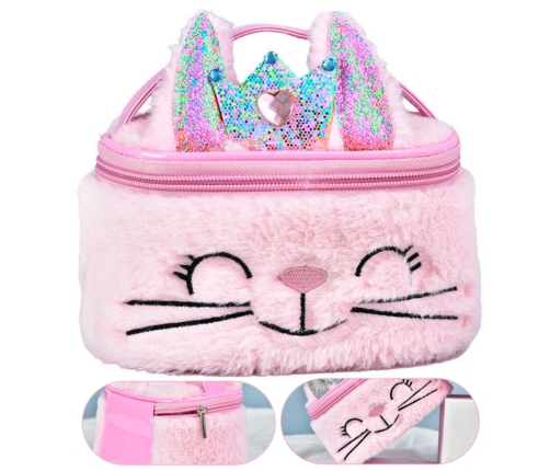 Plush Children's Cosmetic Bag Bunny Glitter Pink 20cm