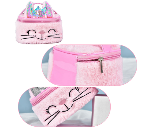 Plush Children's Cosmetic Bag Bunny Glitter Pink 20cm