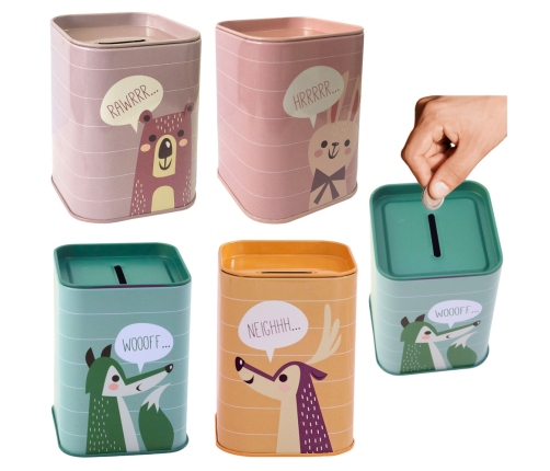 Piggy bank Fox Metal Learning to save Green 11x8cm