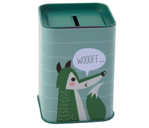 Piggy bank Fox Metal Learning to save Green 11x8cm