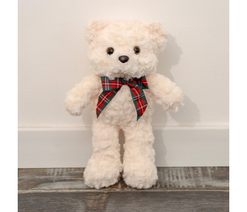 Plush Mascot Cuddly Toy Teddy Bear With Bow White 30cm