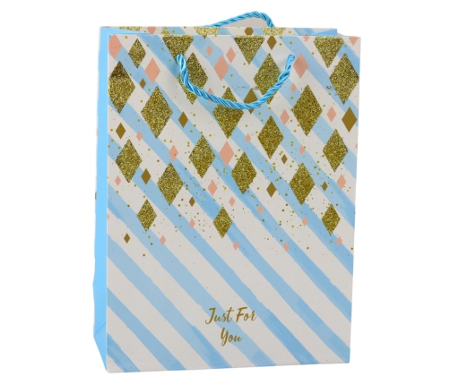 Paper Gift Bag Blue Pink Glitter 23 x 18 x 10.5 cm