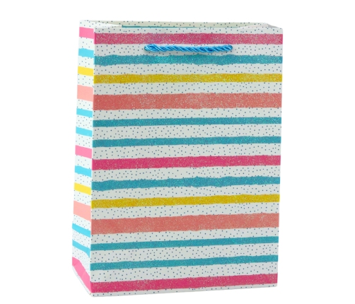 Gift Bag Hearts Stars Dots Stripes Colored 23 x 18 x 10.5 cm