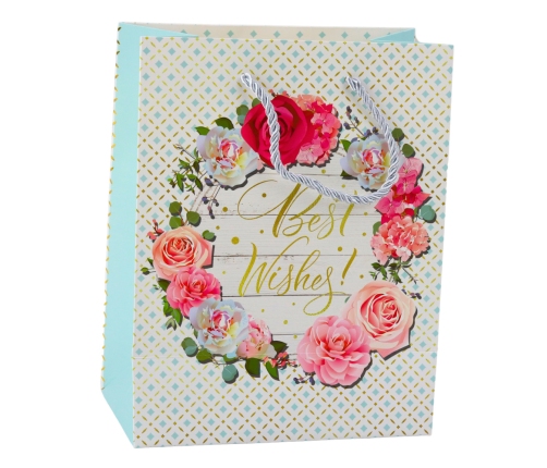 Gift Bag Patterns Flowers Best Wishes 23 x 18 x 10.5 cm