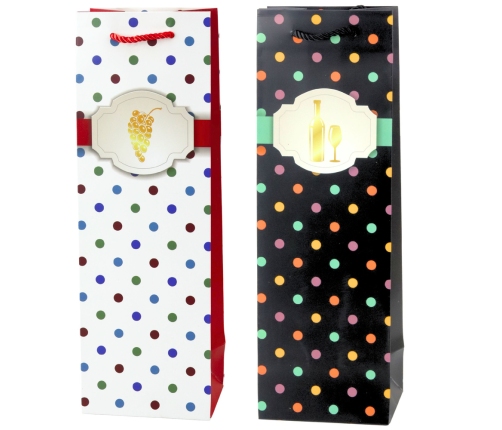 Wine Bottle Gift Bag with Polka Dots 35 x 12 x 9 cm