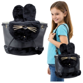 Children's Backpack Plush Ears Adjustable Strap Black 22cm 4L