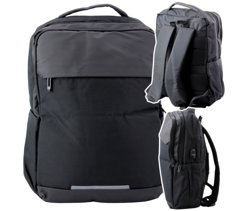 City Business Backpack USB Laptop Pocket Black 16L 45cm