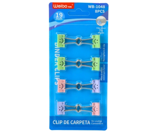Set of Colorful Smiley Face Paper Clips 8 pcs 19mm