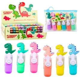 Set of Mini Dinosaur Highlighters in a Colorful Case 6pcs 8cm