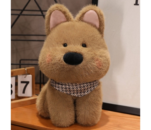 Plush Toy Cuddly Dog With Scarf Brown 25cm