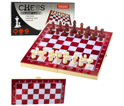 3-in-1 Wooden Game Set Chess Backgammon Checkers Foldable Board 24x24cm