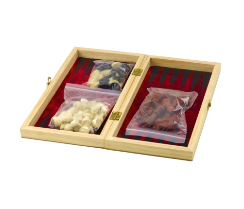 3-in-1 Wooden Game Set Chess Backgammon Checkers Foldable Board 24x24cm