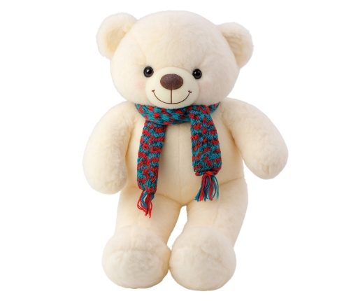 Plush Mascot Cuddly Toy Teddy Bear Colorful Wool Scarf White 55cm