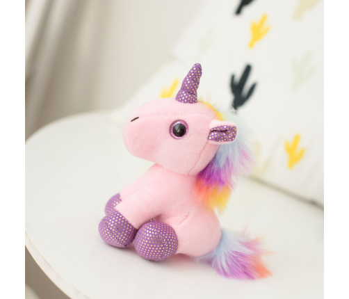 Plush Unicorn Keychain Metal Ring Pink 12cm