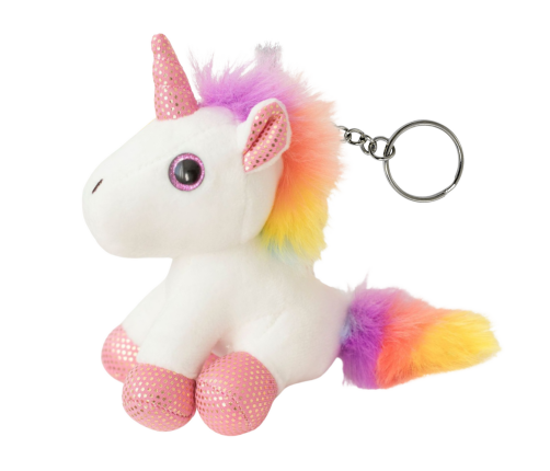 Plush Unicorn Keychain Metal Ring White 12cm