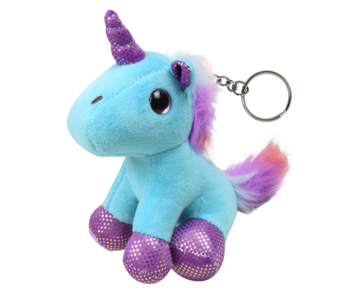 Plush Unicorn Keychain Metal Ring Blue 12cm