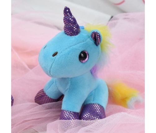 Plush Unicorn Keychain Metal Ring Blue 12cm