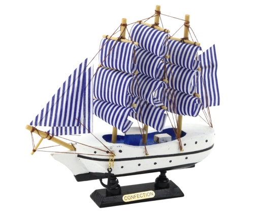 Collectible Model Decorative Sailing Ship White and Blue 18x17cm