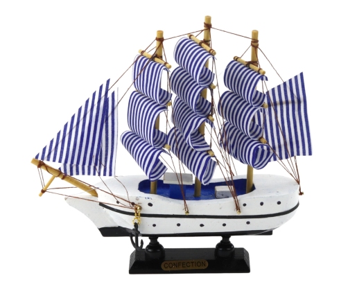Collectible Model Decorative Sailing Ship White and Blue 18x17cm